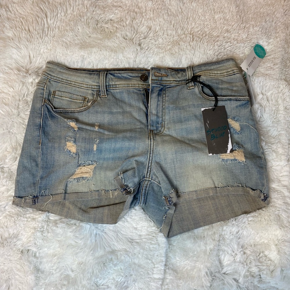Brand New Studio Blue Distressed Denim Shorts